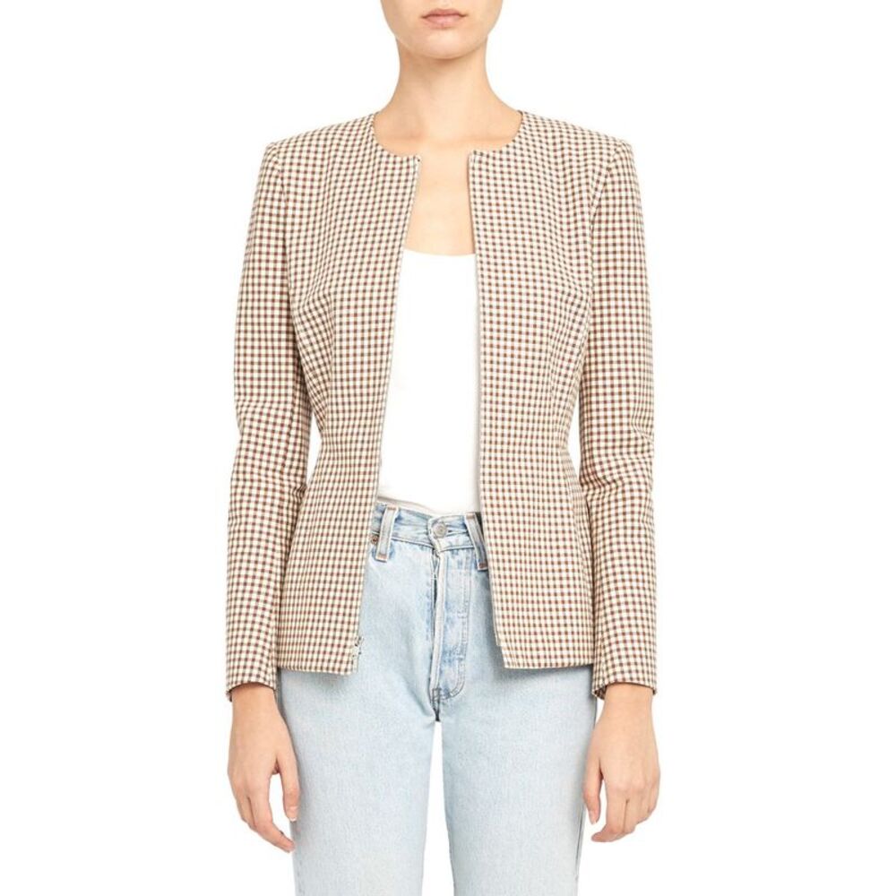 THEORY Womens White Check Wear To Work Blazer Jacket 6